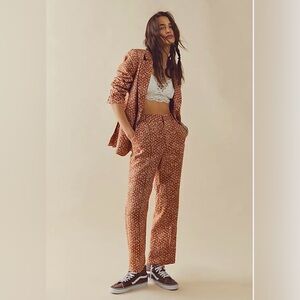 Free People Maggie Suit Linen Rust Floral Pantsuit